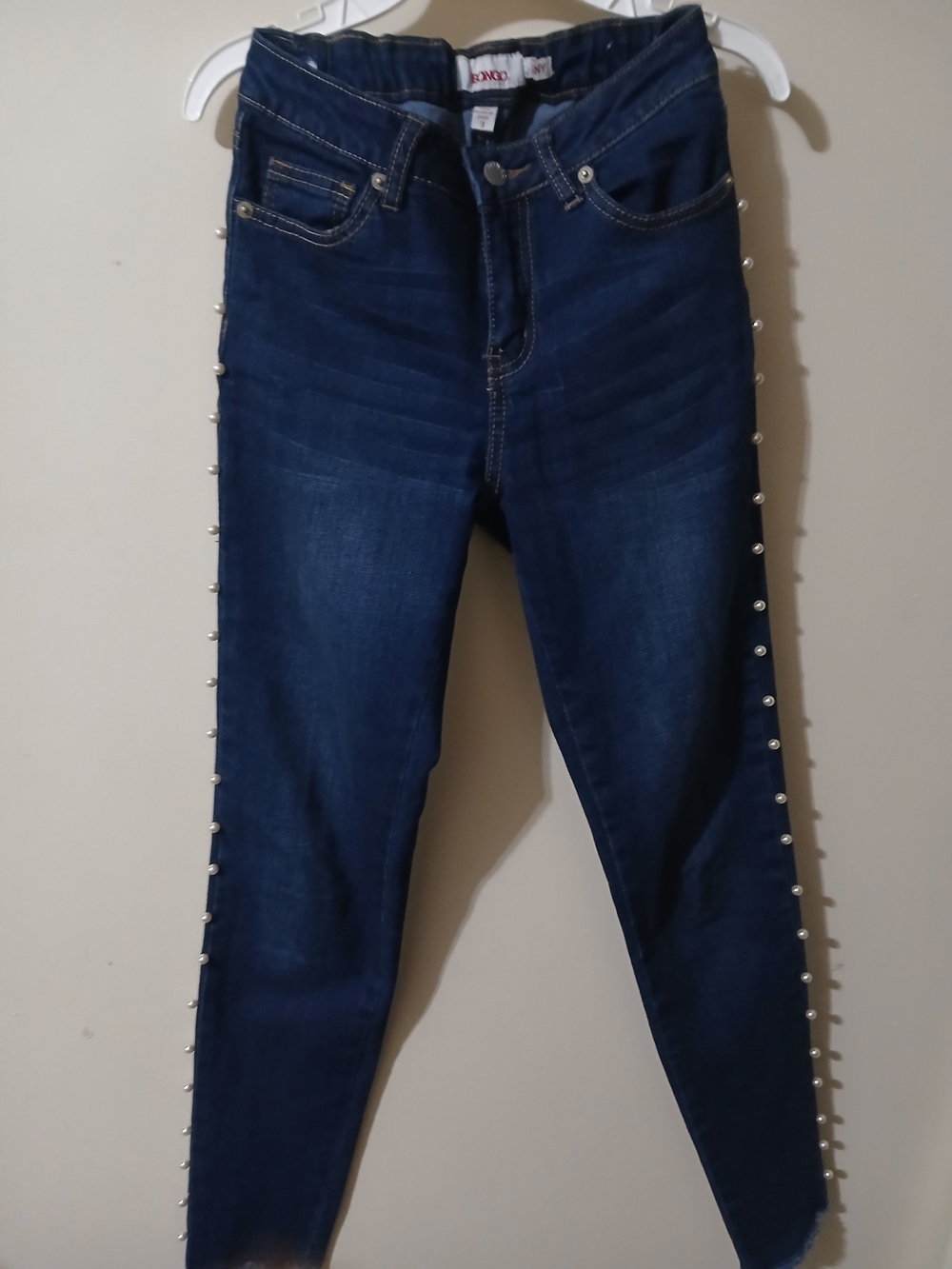 BONGO Dark Blue Skinny Jeans with Pearl Side Trim